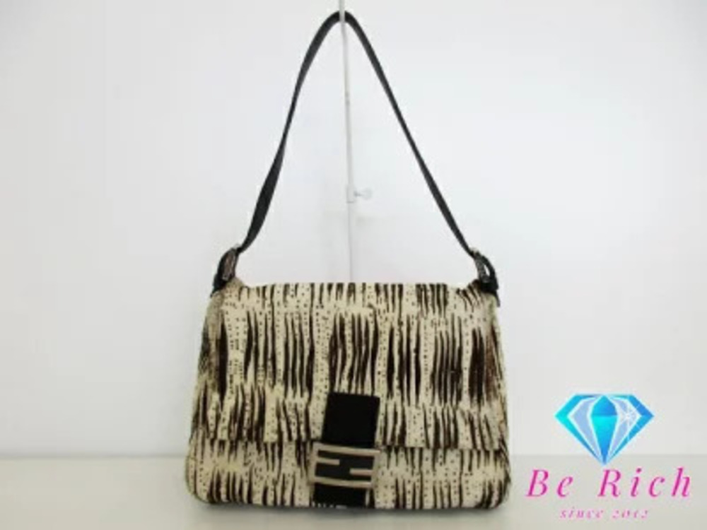 Fendi Mamma Bucket Shoulder Bag Calf Hair Ivory White Brown Zebra One Semi